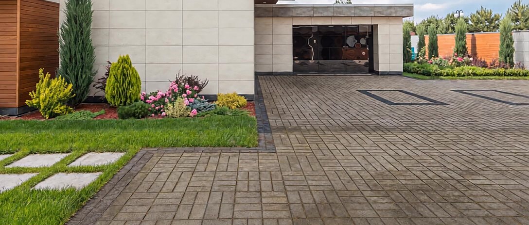 Klinkerbestrating met groene aanslag voor de reiniging